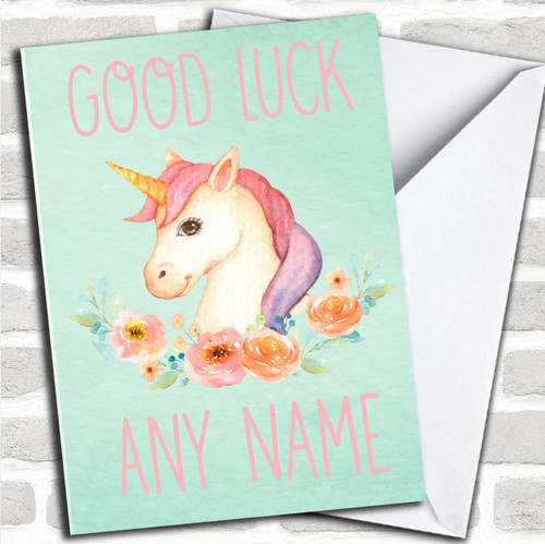 Pretty Pastel Unicorn Good Luck Exams Personalized Good Luck Card - Red ...