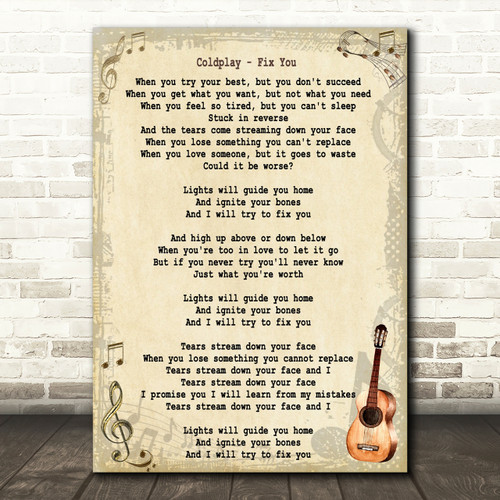 Coldplay Fix You Song Lyric Vintage Quote Print Red Heart Print - roblox piano music sheets for ignite