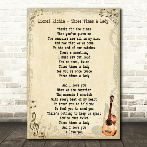 Lionel Richie Three Times A Lady Song Lyric Vintage Quote Print Red Heart Print