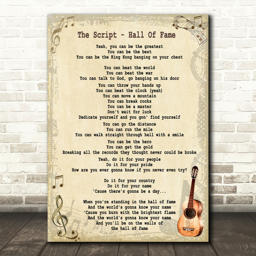 The Script Hall Of Fame Song Lyric Vintage Quote Print Red Heart Print - roblox piano sheets hall of fame