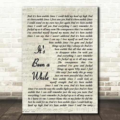 Staind It S Been A While Song Lyric Vintage Script Quote Print Red Heart Print