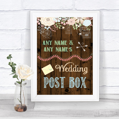 Rustic Floral Wood Card Post Box Personalized Wedding Sign - Red Heart ...