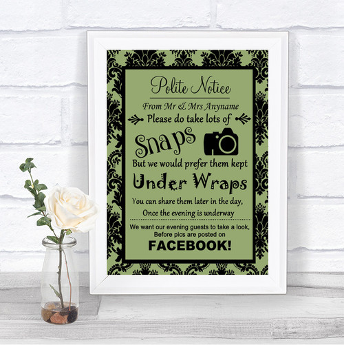 Sage Green Damask Don't Post Photos Facebook Personalized Wedding Sign ...