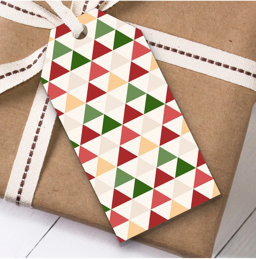 Red Green Cream Triangle Christmas Gift Tags - Red Heart Print