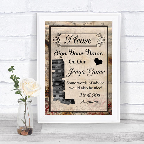 Rustic Old Vintage Jenga Guest Book Wedding Sign Print