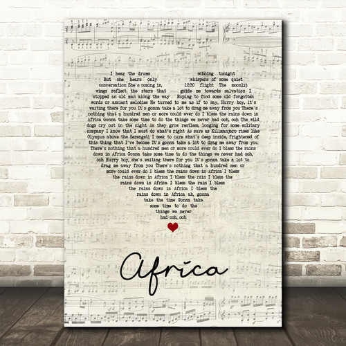 Toto Africa Script Heart Song Lyric Quote Music Poster Print Red Heart Print - toto africa but its the roblox and minecraft sounds