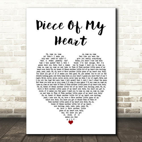 Janis Joplin Piece Of My Heart White Heart Song Lyric Wall Art Print - Red  Heart Print