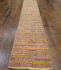 Modern Tribal Carved Stripe Design 2'6"x14'0" Hand-knotted Rug -W1159