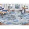 Modern and Contemporary Wool & Silk Hand Knotted Rug Blue No Border 8.0X8.0 -O059156