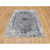 Transitional Wool & Pure Silk Hand Knotted Rug Grey No Border 4.1X6.0 -O058553