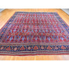 Antique Wool Hand Knotted Rug Red Navy Blue 12.5X13.9 -O066865