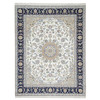 Fine Oriental Wool & Silk Hand Knotted Rug Ivory Blue 7.10X10.1 -O090868
