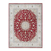 Fine Oriental Wool & Silk Hand Knotted Rug Red White 7.10X10.3 -O090854