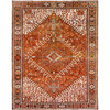 Heriz Worn Wool Hand Knotted Rug Orange Black 10.2X13.0 -O085656