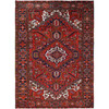 Heriz Worn Wool Hand Knotted Rug Red Yale Blue 7.9X11.0 -O085577