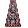 Oushak And Peshawar Wool Hand Knotted Rug Blue Carmine Red 2.6X11.8 -O088407