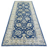 Oushak And Peshawar Wool Hand Knotted Rug Blue Ivory 4.0X10.3 -O071950