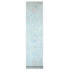 Oushak And Peshawar Wool Hand Knotted Rug Grey Blue 3.0X15.9 -O088347
