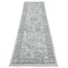 Oushak And Peshawar Wool Hand Knotted Rug Ivory Blue  2.10X9.5 -O071891