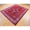 Overdyed & Vintage Wool Hand Knotted Rug Red Ivory 8.7X10.8 -O080695