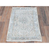Overdyed & Vintage Worn Wool Hand Knotted Rug Ivory Blue 1.10X2.10 -O081970