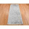 Transitional Wool & Silk Hand Knotted Rug Grey No Border 4.0X9.8 -O087679