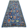 Tribal & Geometric Wool Hand Knotted Rug Blue Denim Blue 4.4X11.8 -O070638
