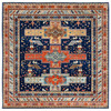Tribal & Geometric Wool Hand Knotted Rug Blue Gray 7.11X7.10 -O0145