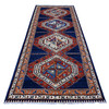 Tribal & Geometric Wool Hand Knotted Rug Blue Orange 4.3X10.5 -O088928