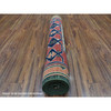 Tribal & Geometric Wool Hand Knotted Rug Green Rust 4.0X9.8 -O056785