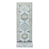 Tribal & Geometric Wool Hand Knotted Rug Grey Ivory 2.9X21.9 -O010077