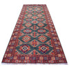 Tribal & Geometric Wool Hand Knotted Rug Teal Red 4.10X12.9 -O056877