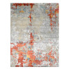 Modern and Contemporary Wool & Silk Hand Knotted Rug Orange 9.0x11.9 -O010181