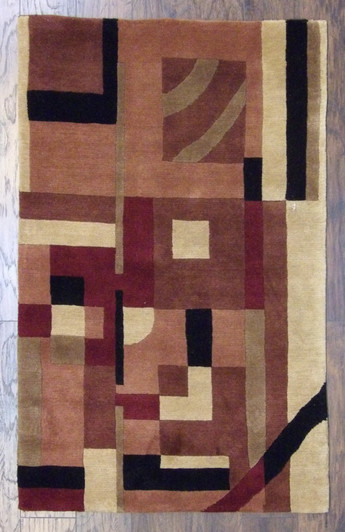 Modern Geometrical Design 4'0"x6'0" Hand-knotted Rug -w367