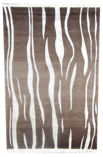 Tibetan Carved Wave Design 5'0"x8'0" Hand-knotted Rug -W852