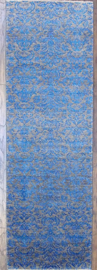 Transitional Damask 2'6"x8'0" Hand-knotted Rug -w421