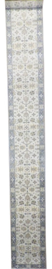 Turk Oushak Silver Wash 2'6"x24'0" Hand-knotted Rug -W1196