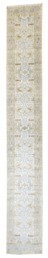 Turk Oushak Silver Wash 2'6"x18'0" Hand-knotted Rug -W1178