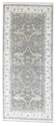 Turk Oushak Silver Wash 4'0"x10'0" Hand-knotted Rug -W1169