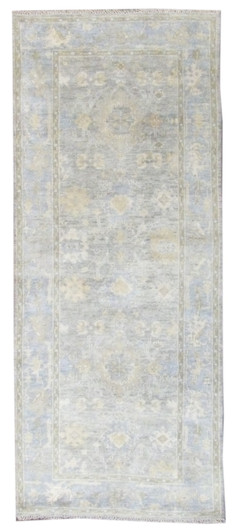 Turk Oushak Silver Wash 4'0"x10'0" Hand-knotted Rug -w1170
