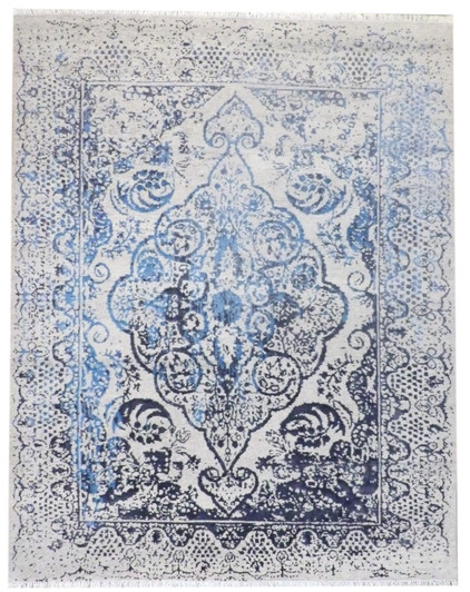 Transitional Silk Broken Design High-Low Carved 8'0"x10'0" Hand-knotted Rug -w11152