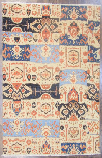 Ikat 6'0"x9'0" Hand-knotted Rug -w730