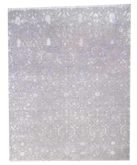 Transitional Ikat Design Carved High Low 8'0"x10'0" Hand-knotted Rug -w11158