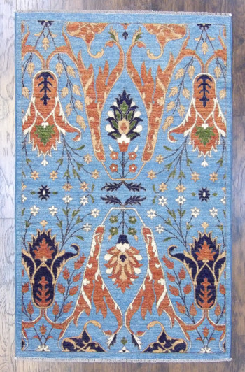 Transitional Ikat Design Natural-dye 4'0"x6'0" Hand-knotted Rug -w373