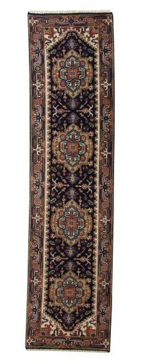 Traditional Heriz Wool Hand Knotted Rug 2.6x10.0 -w20287