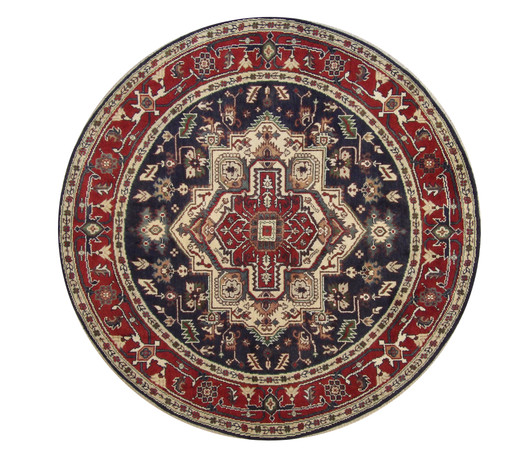 Tribal Indo Heriz Wool Hand Knotted Rug 7.7x7.7  -w20275