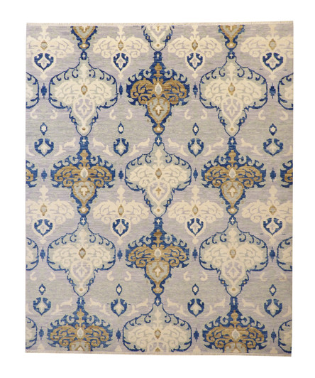 Transitional Ikat Design Wool Hand Knotted Rug 8x10 -w2158