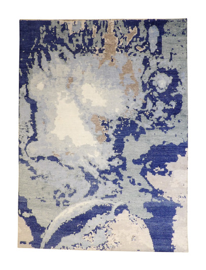 Modern Abstract Distress Design Viscose Hand knotted Rug 9x12 -w2331