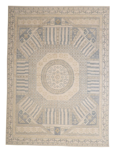 Oushak Whitewash Khotan Wool Hand knotted Rug 9x12 - w20358