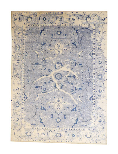 Transitional Abstract Distress Design Wool/silk Hand knotted Rug 9x12 - w3112